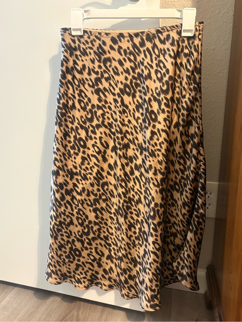 Cheetah Print A-Line Satin Midi Slip Skirt